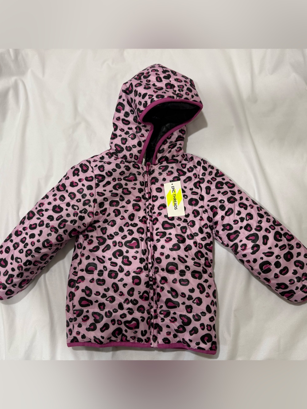 Epic Threads Pink & Black Leopard Hooded Kids Coat